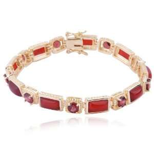 Gold Over Sterling Silver Red Agate and Garnet Exotic Fashion Bracelet 