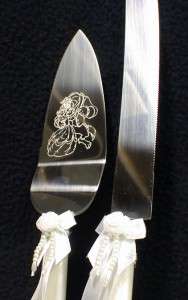 DISNEY Beauty & the Beast Wedding Cake Topper LOT Glasses SET knife 