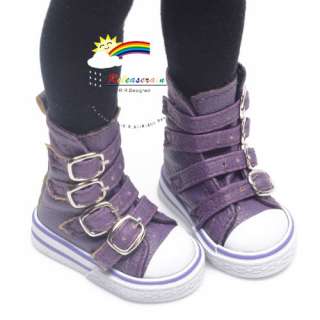 Buckles Ankle Leather Sneakers Boots Shoes Purple for MSD Dollfie 