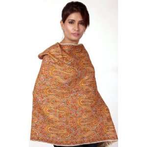 Multi Color Densely Hand Embroidered Jamdani Stole from Kashmir   Pure 