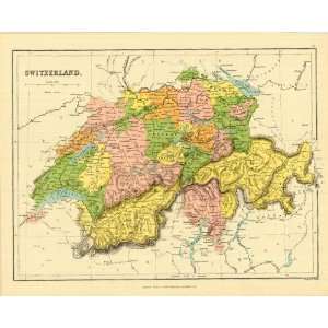  Bartholomew 1858 Antique Physical Map of Switzerland 