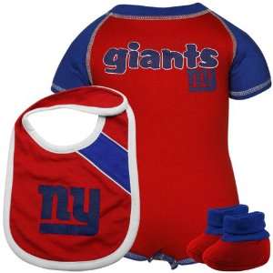 New York Giants Infant Red Royal Blue Creeper, Bib & Bootie Set (24 
