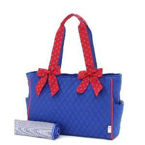 Monogrammable Royal Blue & Red Quilted (2) Piece Diaper Bag with Polka 