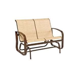   Round Weave Aluminum Wicker Arm Gliding Patio Loveseat Cognac Finish