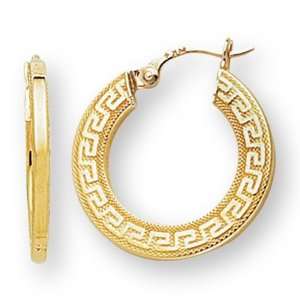  14K Yellow Gold Round Greek Key Hoop Earrings (22 x 22 mm 