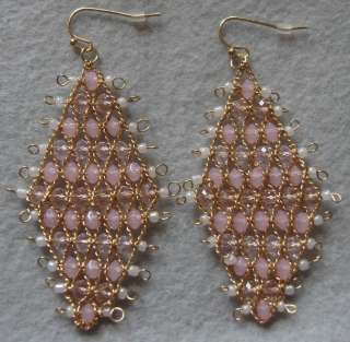 Fancy Light Pink Hanging Earrings. Handmade Beads work with Gold color 