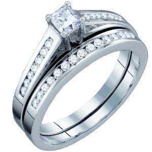 LADIES 10K SOLITAIRE DIAMOND ENGAGEMENT BRIDAL RING SET  
