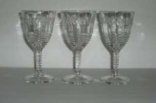 Federal Glass 1930s Laurel Etch Ringed Stem Goblets  