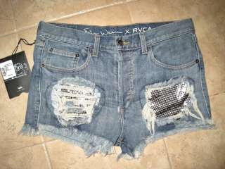   Wasson X RVCA Denim BLING Destroyed Shorts BLOWN OUT HOLES 30  