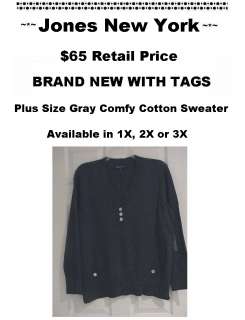 65 JNY Womens Plus size Gray Sweater 1X 2X 3X  
