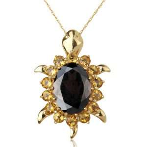   Oval Cut Garnet and Round Cut Citrine Glamour Turtle Pendant Jewelry
