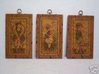 Three Vintage 1970s Decoupage Wooden Wall Hangings  