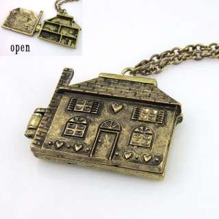Vintage Look Gold Plated Old House Locket Long Necklace  