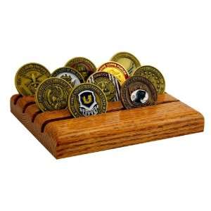  Solid Oak, Military Challenge Coin Holder, 12 Coin, Red 