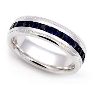   Blue Sapphire Eternity Milgrain Band Ring, 9.5: Juno Jewelry: Jewelry