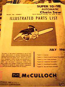 McCulloch Super 10 10 automatic illustrated Parts list  