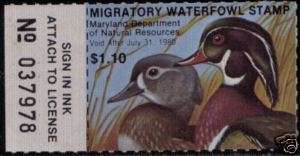 1979 $1.10 MNH MARYLAND STATE DUCK STAMP. WOOD DUCKS.  
