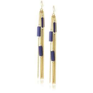   York Modern Metallic Blue Cat Eye Gold Chain Linear Earring Jewelry