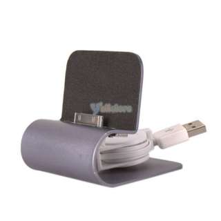 Silver Retractable USB Data Sync Cable +Charging Stand Holder For 