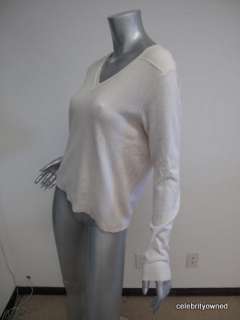 Manrico White Cashmere Long Sleeve V Neck Sweater S  