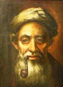OLD OIL PAINTING ON CANVAS PORTRAIT MAN BEARD PIPE SG  