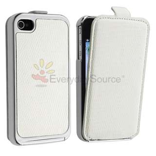   Leather Chrome Hard Case Cover+LCD Guard For iPhone 4 4G Gen 4S  