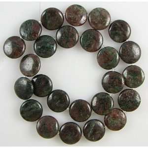  15mm red green garnet coin disc beads 16 strand