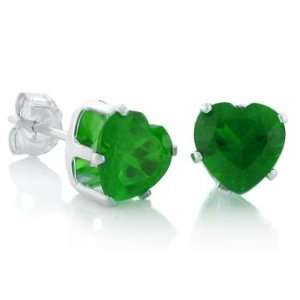 May Birthstone Emerald Green Heart Cut Cubic Zirconia CZ Silver Stud 