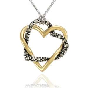    Sterling Silver Marcasite Interlocked Hearts Pendant, 18 Jewelry