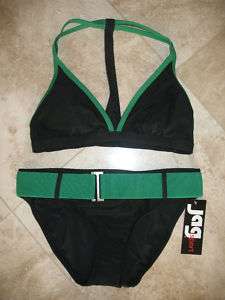 NWT JAG 2pc Belted Black Swimst Bikini Medium M Large L  