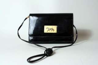 Vtg Patent Leather Gold Jaguar Purse Con Clutch Bag  