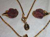 Vintage PARK LANE Frosted Purple Glass Flower Necklace & Earring Demi 