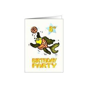  8th Birthday Party Invitation, cute funny Fish playing 