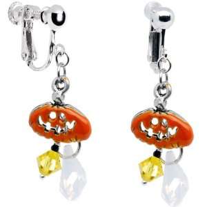 Handcrafted Jack O Lantern Clip Earrings MADE WITH SWAROVSKI ELEMENTS