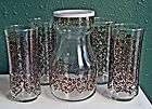 Vintage Glass Juice Decanter & Tumblers 5 Pc. Set, Brow