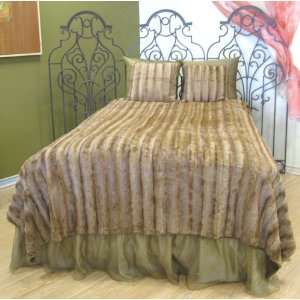  Luxurious Golden Brown Stripe Faux Fur Bedcover Bedspread Blanket 