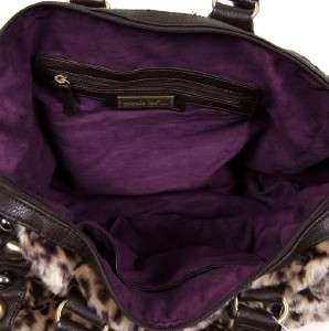 Nicole Lee Brown Leopard Satchel Handbag Stud Purse Faux Fur & Leather 