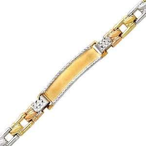  14K Tri Color Stampato ID Bracelet with Lobster Claw Clasp 