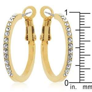  14k Gold Bonded 1 Hoop Earrings with Round Cut Clear CZ 