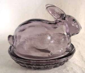 Smith purple glass bunny rabbit candy dish, lid  
