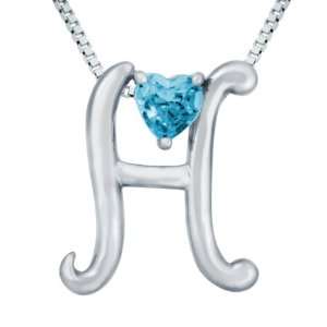    Sterling Silver Sky Blue Topaz Letter H Pendant,18 Jewelry