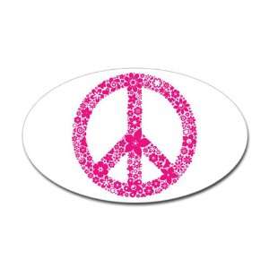  Sticker (Oval) Flowered Peace Symbol Pnk 