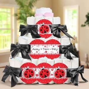   Ladybug   3 Tier Personalized Square   Baby Shower Diaper Cake: Baby