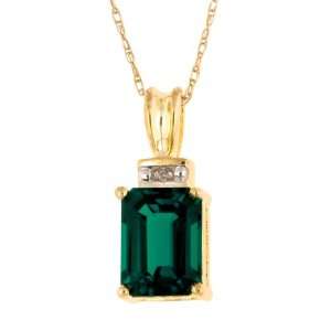   Gold Lab Created Emerald and Diamond Accent Pendant, 18 Jewelry