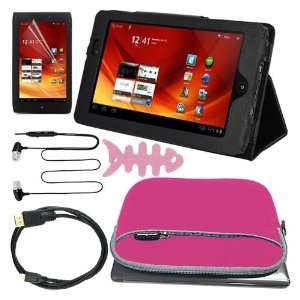  Premium Screen Protector + Black Stand Leather Case + Pink Gloving 