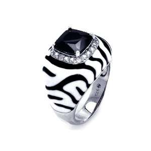   Zebra Print Sterling Silver Ring Dome width: 17.8mm Size 6: Jewelry