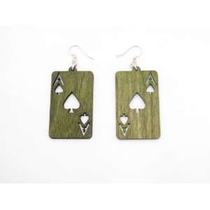    Apple Green Ace Of Spades Card Wooden Earrings: GTJ: Jewelry