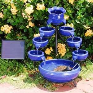    Duo Blue Ceramic Cascade Solar Fountain Patio, Lawn & Garden