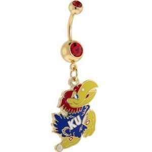   Kansas Jayhawks Double Ruby Red Gem Gold Belly Ring