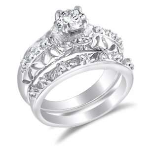   Engagement Rings Set Wedding Band CZ Sterling Silver (3/4 CTW), Size 6